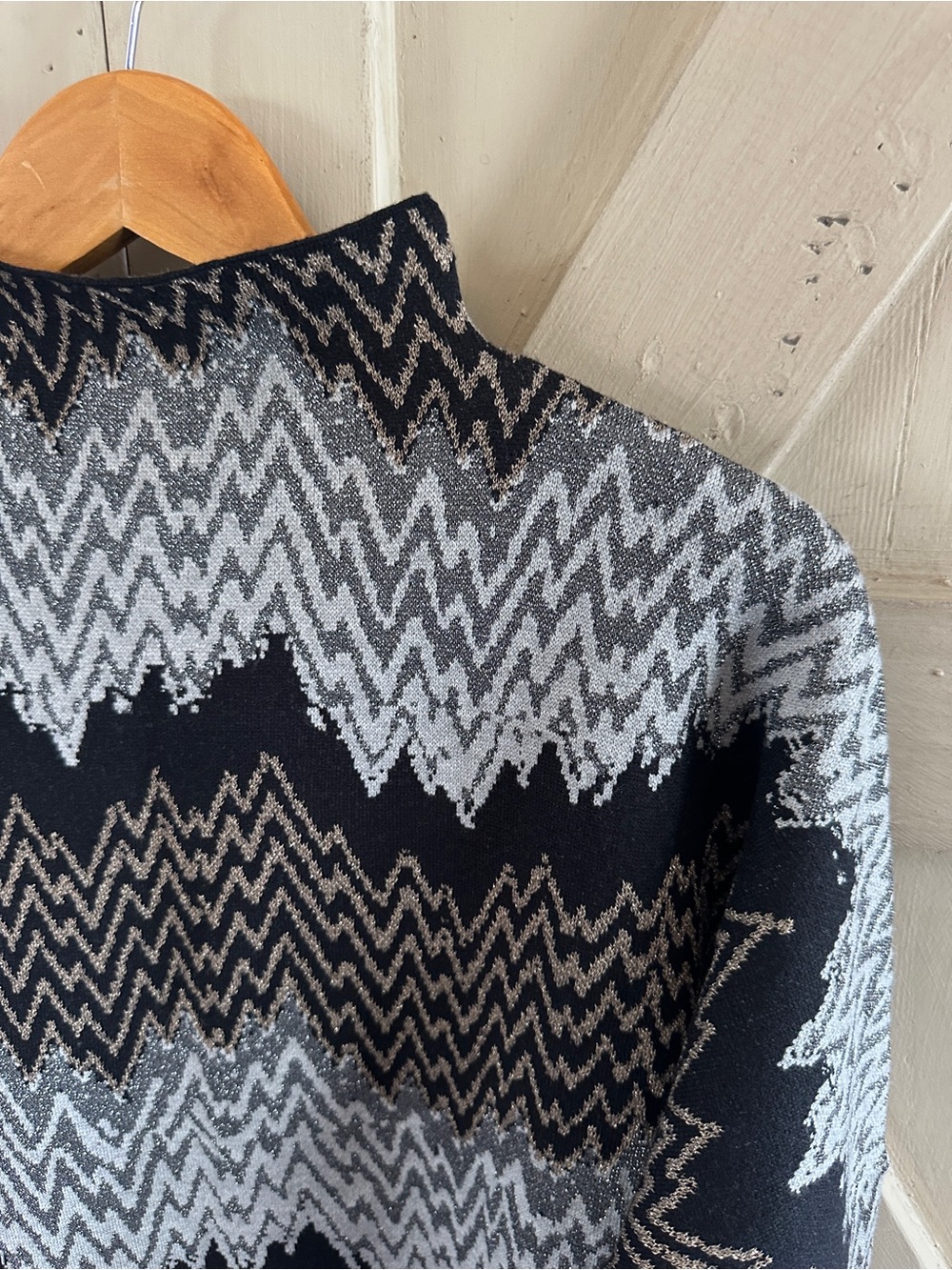 LYSSE Selena Pullover Alpine Way Metallic Zigzag Sweater L - Picture 3 of 7